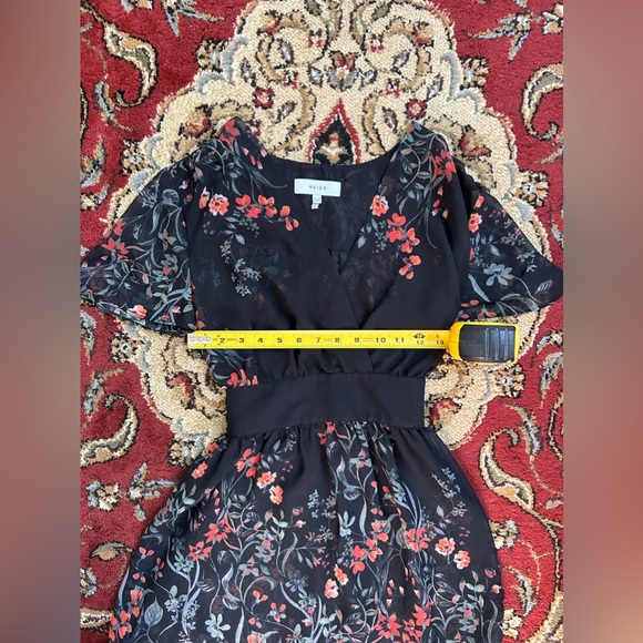 NWOT REISS Sadie Sheer Black Short Sleeves Flowy Floral Printed Mini Dre… - Picture 8 of 9